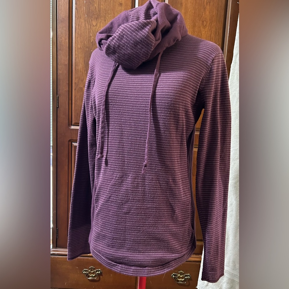 Duluth Trading Co Plum Striped Cowl Neck Pullover
